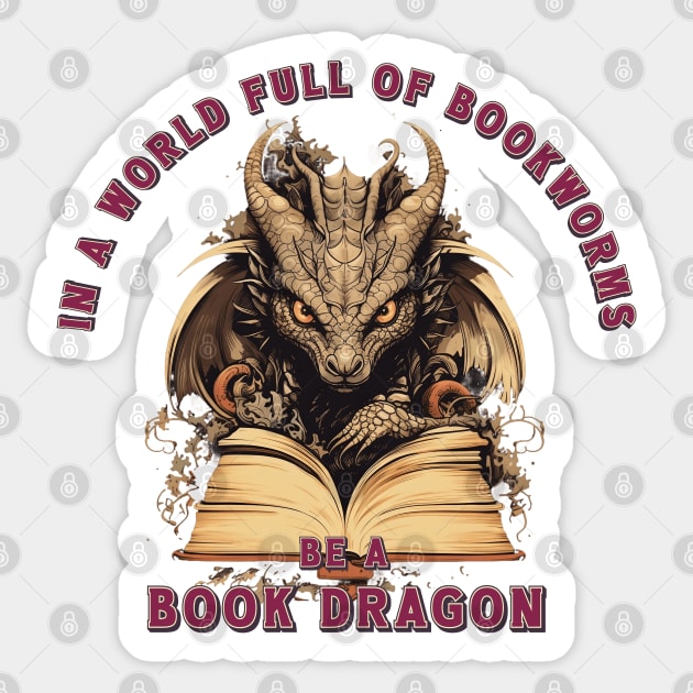 In A World Full Of Bookwarms Be A Book Dragon Sticker by origato